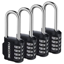 Combination Lock, FOBOZONE 4 Digit Outdoor Waterproof Resettable Code Padlock,for Gym Locker, Cabinet,Shed, Hasp,Gate, Tool Box,School Locker Lock (L Black 4 Pack)
