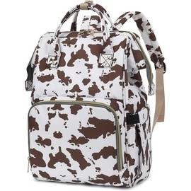 Cow Print Laptop Backpack for Women Men, 15.6 inch College School Backpack Bookbag for Work/School/Travel/Business - Color: Cow Print Brown