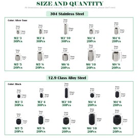 Keadic 460 Pieces 2 Types Hex Socket Screws Assortment with Plastic Casing, 304 Stainless Steel and 12.9 Grade Alloy Steel, 10 Metric Sizes M3/4/5/6/8