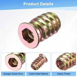 M METERXITY 20-Pack Threaded Inserts for Wood, M5x15mm Hex Drive Threaded Insert Nuts for Wood Furniture, Threaded Screw-in Nuts [Gold Tone]