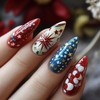 24Pcs Independence Day Press on Nails Medium Stars Fireworks Pattern