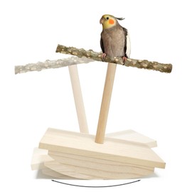 Natural Wood Bird Perch Stand,Rocking Chewing Training Wood Parrot Tumbler Toy,Bird Stand Swing Removable Playstand Birds Cage Accessories for Parakeets,Cockatiels,Budgies,Conures (Nature, Large)