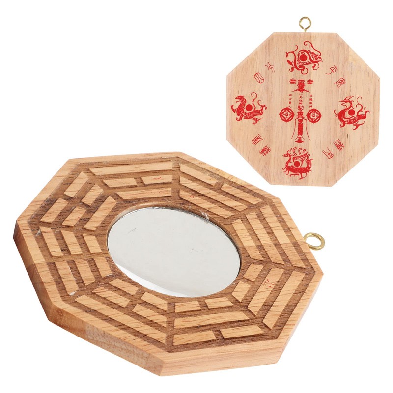 GLOGLOW Bagua Mirror, 4Inch Wooden Concave Mirror Traditional Chinese Feng