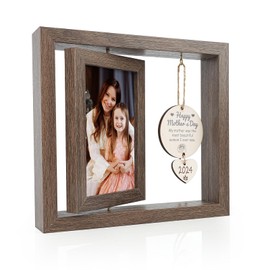 Mom Gifts for Mother's Day, Mom Picture Frames With Warm Round Pendant Gifts, Double Sided Rotating Picture Frame for 4x6 Photo, Birthday Gift for Mom, Mother-in-Law, Step Mom, Bonus Mom (Walnut