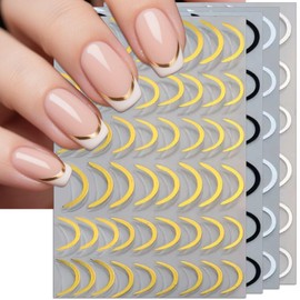 IDDFEVE 8 Sheets French Line Nail Art Stickers - 5 Colors Two Thicknesses Self-Adhesive Curved Stripes Nail Decals, French Tips Guides for DIY Manicure
