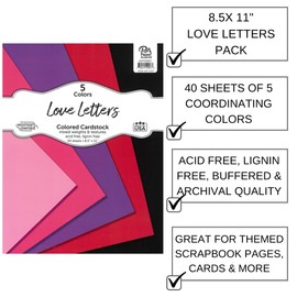 Accent Design Paper Accents Cardstock Variety Pack 8.5x11" 40 Sheets – Love Letters Colored Cardstock, Card Stock, Construction Paper for Scrapbooking, DIY, and Art Projects