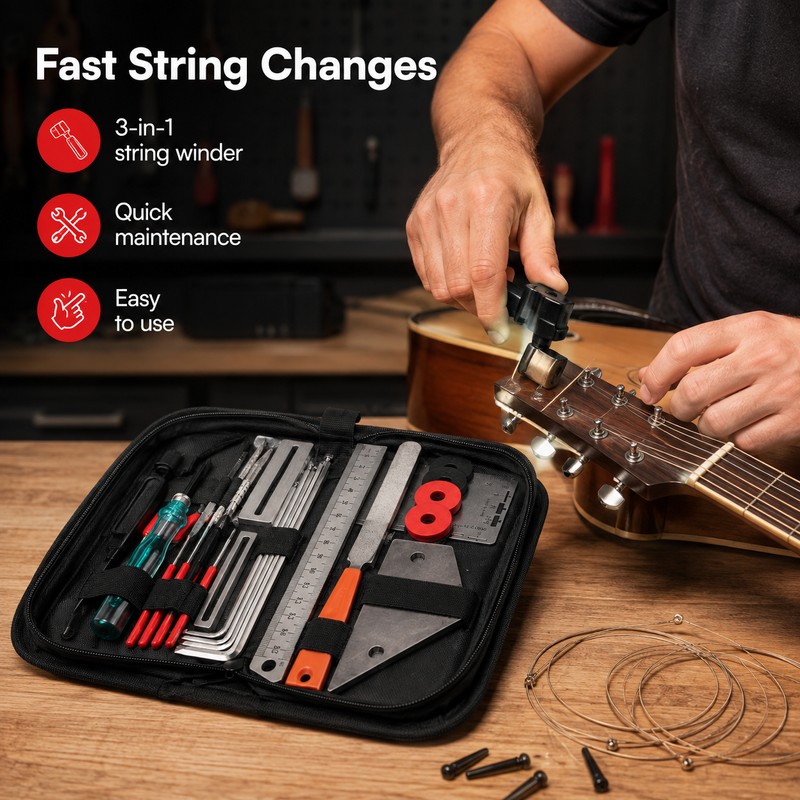 20-Piece Guitar Repair & Maintenance Tool Kit – Fret Leveling,