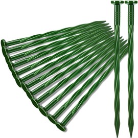 Jetec 50 Pcs 8 Inch Green Landscape Plastic Edging Spikes Spiral Anchoring Garden Nails for Paver, Weed Barriers, Turf, House Construction Ground Lawn