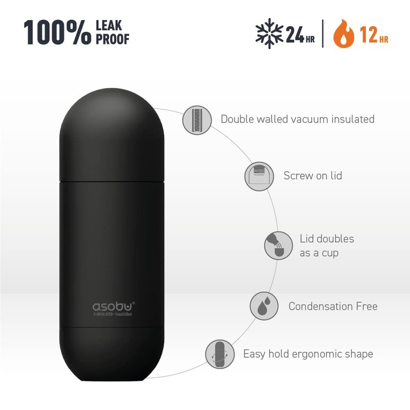 Asobu Orb Stainless Steel Double Wall Insulated Travel Water Bottle