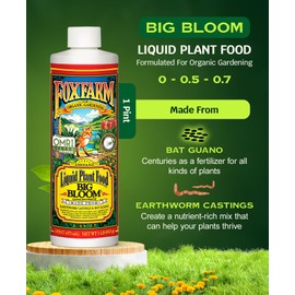 FoxFarm - Big Bloom Plant Food, Liquid Fertilizer Concentrate for Flowers, Fruits, and Vegetables, All Purpose Plant Fertilizer for Indoor & Outdoor Potted Plants, NPK 0-0.5-0.7 (Pint)