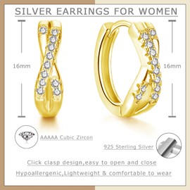 Cangall Hoop Earrings, 925 Sterling Silver Hoop Earrings for Women, Hypoallergenic Lightweight Earrings, Silver 925, Small Sleeping Cartilage Hoop Earrings, Silver 925, Infinity Silver Earrings, Gift