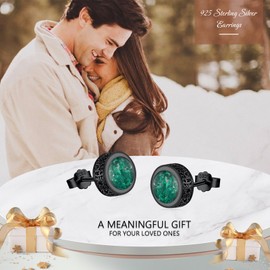 PARYFO Viking Stud Earrings for Men 925 Sterling Silver Viking Rune Earrings Black Stud Earrings Malachite Stud Earrings Viking Nordic Jewelry,Sterling Silver