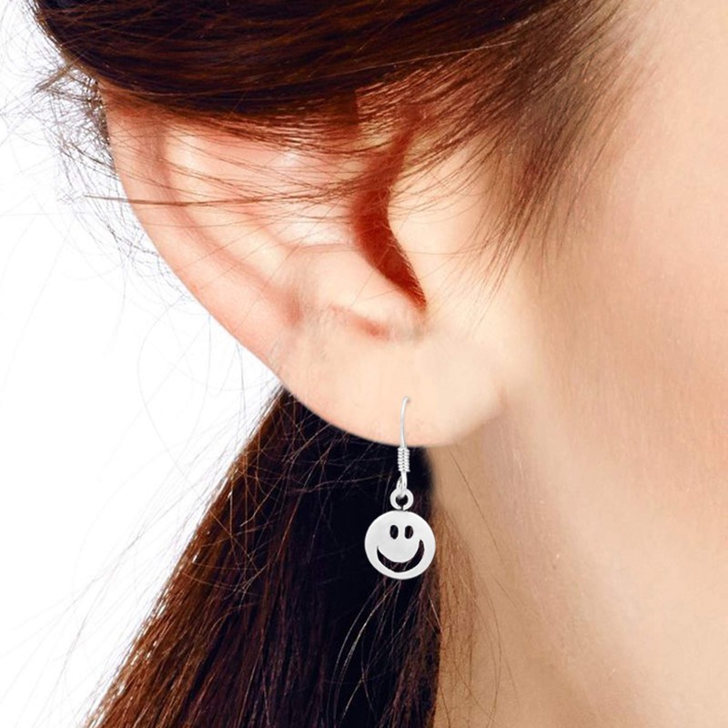 Fun and Happy Smiley Face .925 Sterling Silver Dangle Earrings