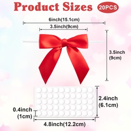 HINZIC 20pcs Twist Tie Bow, Premade Bow Decor, Small Satin Ribbon Bowknot for Christmas Wrapping Birthday Party Candy Cookies Treat Bags Decoration- Red