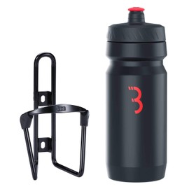BBB Cycling FuelTank And CompTank Bike Water Bottle Holder With BPA-Free Bike Water Bottle Bike Bottle Cage And Bottle Set Universal Fit 550ml BBC-03C, Black / Black Red