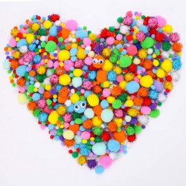 Caydo 1200PCS Pom Poms Balls for Craft Supplies - 1050Pcs Large and Small Assorted Colored Fuzzy Pompoms with 150 Googly Eyes