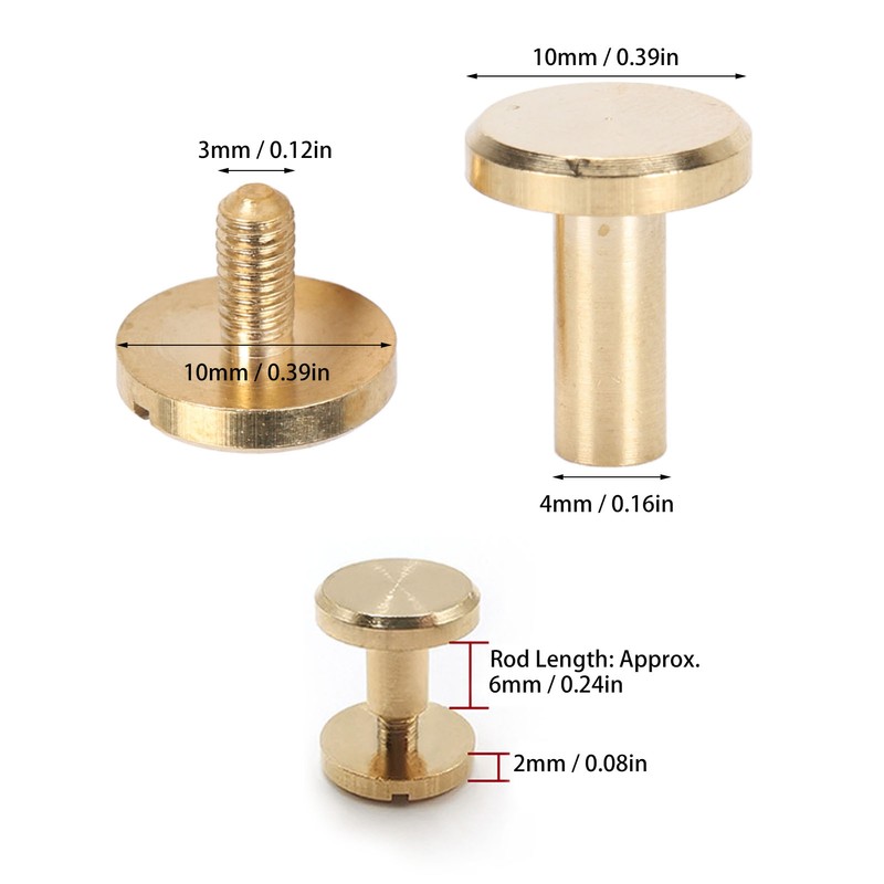 50 Set Binding Rivet Round Flat Head Brass Slot Screw