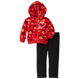 Sesame Street Baby Girls' 2 Piece Elmo Printed Polar Fleece Set, Medium Red, 12 Months