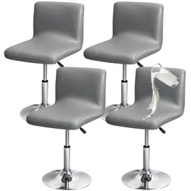 Gollense Stretch Bar Stool Covers with Backs, 4 Pack Waterproof PU Leather Pub Counter Dining Chair Covers, Square Swivel Barstool Seat Slipcover with Elastic Bottom for Low Short Back (Grey)