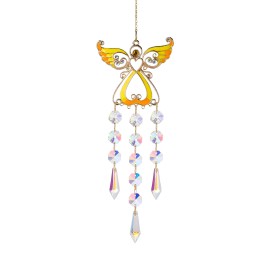 Angel Sun Catcher with Crystal, White and Silver, Metal and Crystal, 15 Inch, Hanging Wind Chime Ornament for Windows, Garden,color: Multicolor2, Type: hanging, Size: H:14.96inch