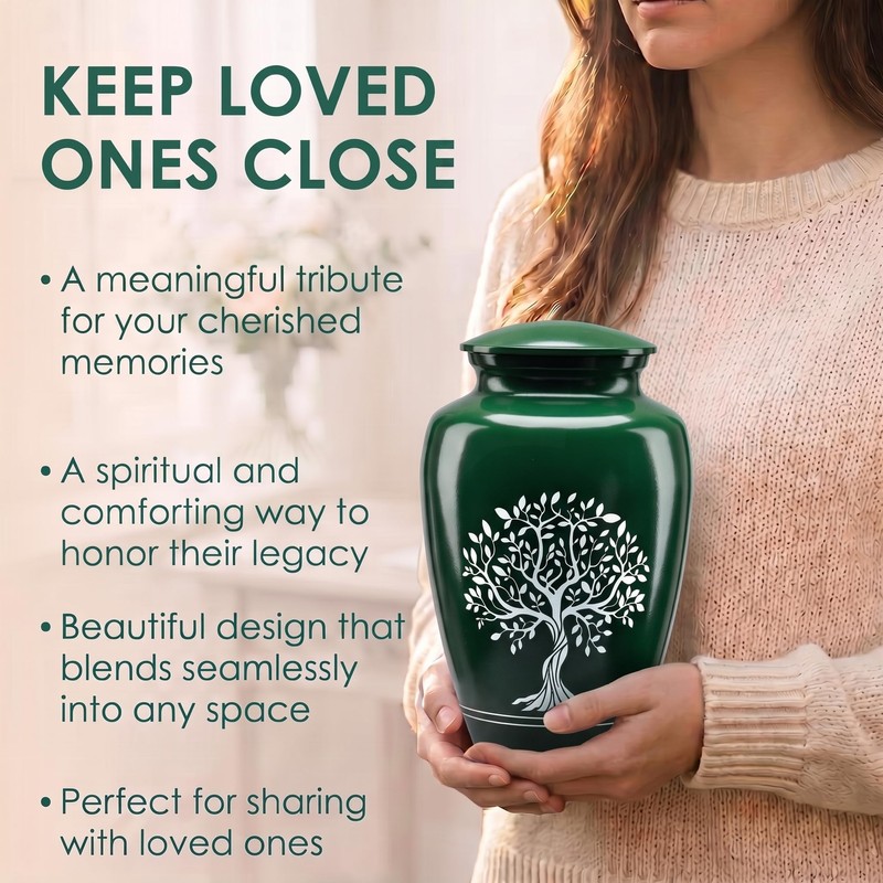 Urn for Human Ashes, Set of 5, Metal, Funeral, Green