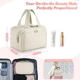 todbown Travel Toiletry Bag: ​​ Large Capacity, 4 Compartments, Wet/Dry Separation, Ultra-Soft Lightweight Fabric & Anti-Spill Design for Travel,Gym,Gift(11.8" L)​ (Off-White)