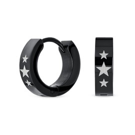 Unisex Biker Jewelry Wear Patriotic USA American Stars Hoop Kpop Huggie Earrings For Men Women Teen Black IP Stainless Steel