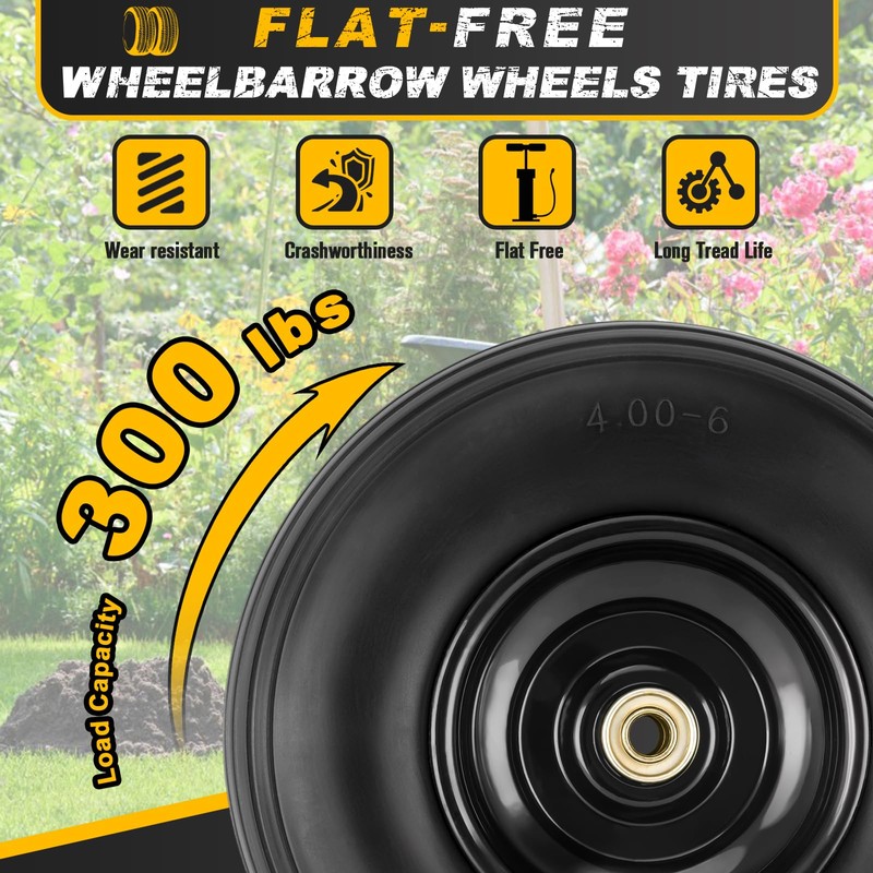4.00-6 Flat-free Tire and Wheel, 13" Wheelbarrow Wheels and Tires