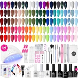 Beetles 55Colors Gel Nail Polish Starter Kit【UV Light&Top Base Gel&Diamond Decorations&Stickers&Manicure Tools】DIY Nails Art Gift for girl Gift for woman gel x nails   salon nails at home #SpringTok Easter'sGift - Color: World Travel-55 colors