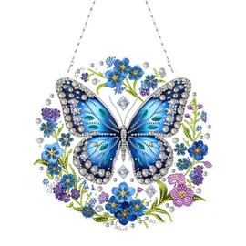 Diamond Painting Türkranz, Diamond Painting Anhänger, Türkranz Schmetterling Blumen, 5D Diamond Painting Fensterbilder mit Kette, Fenster Wand und Eingang Schmetterling Blume Diamant mit Werkzeugen