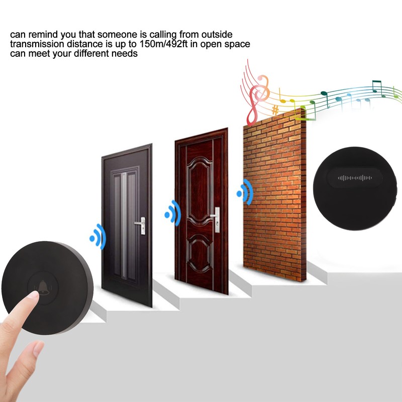 Black Wireless Doorbell Self Powered Waterproof Door Bell with 58