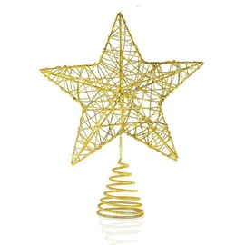 Christmas Tree Topper 8 Inches 20cm Gold Star Tree Topper Christmas Decorations for Tree Metal Glitter Stars Xmas Tree Topper Tree Toppers Christmas Decorations