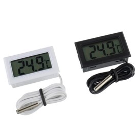 BOJACK 4 Pcs Fridge Thermometer Digital LCD Thermometer with Waterproof Probe for Refrigerator Freezer Aquarium Embedded Thermo-hygrometer (Pack of 2 Black and 2 White)