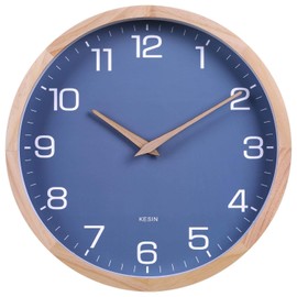 Kesin Wall Clock 12 Inch Silent Non Ticking Wood Wall Clocks Battery Operated - Wooden Blue Modern Simple Clock Decorative for Kitchen,Living Room,Bedroom,Kid’s Room