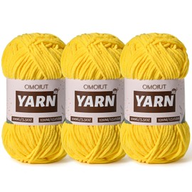 3 paquetes de hilo grueso de chenilla de felpa – hilo de ganchillo suave para ganchillo – hilo de terciopelo para cobijas, manualidades, hilo de Amigurumi esponjoso 300 g / 393 yardas (3 amarillos)