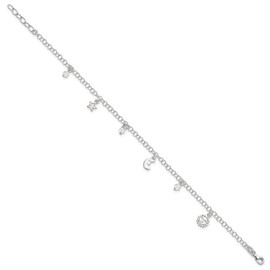 CoutureJewelers Sterling Silver Moon and Star Charm Anklet for Women, 9" with 1" Extender, Polished Anti-Tarnish Finish – Made in India