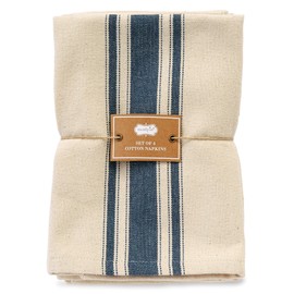 Mud Pie 4424013 Striped Grainsack Dinner Napkins (Set of 4), Blue