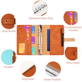 ANOMM A5 Ring Binder Notebook PU Leather Diary, Refillable Notebook with A5 Dot Grid Paper & Inner Pockets & Index Divider, Spiral Journal Binder for Travel Work School and Personal Organizer-Brown