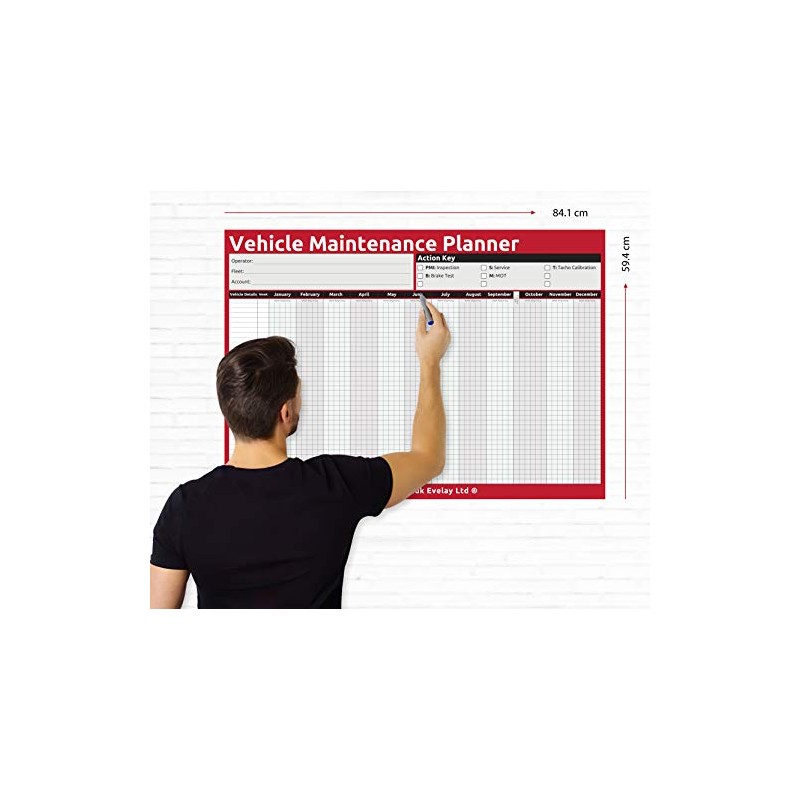 Evelay A1 Wall Planner HGV PSV MOT Vehicle Maintenance Size