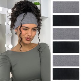 XTREND 6 Packs Knitted Wide Headbands for Women Non Slip Boho Turban Fashion Headband Thick Hairbands Dating Workout Outdoor Yoga Sports Hair Girls Accessories (Black, Dark Gray)