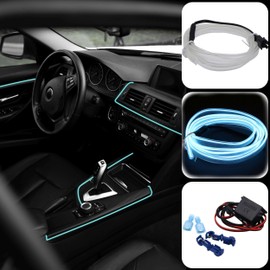 Recambo 4M EL Wire LED Ambient Lighting, 12 V Flexible Neon Light Strip, Interior Lighting for Car, Inverter Included, Waterproof Ambient Light for Cars, Ice Blue