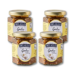 DeLallo Minced Roasted Garlic, Packed in Olive Oil to Preserve Smoky Flavor, Recipe Ready for Pasta Sauces, Meats and Marinades, Non-GMO, Vegan, Gluten-Free, 5 oz Jar, (4 Pack)