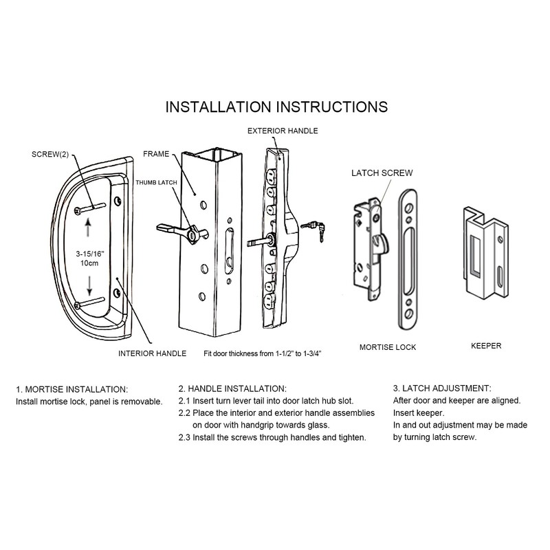 ALLYWASAI Patio Sliding Door Handle Set with Mortise Lock, Key