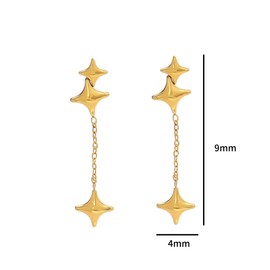 Gold Star Earrings Dangle, 18K Gold Plated Dangle Star Earrings Dangling Chain Long Earring Jewelry, Regular, Stainless Steel, No Gemstone