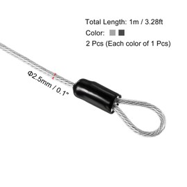 TOP-VIGOR Security Steel Cable 2.5mm x 1m Coated Security Wire Rope Double Loop Flexible Security Cable Lock for Outdoor Travel Luggage Bicycle Transparent Black 2 Pack