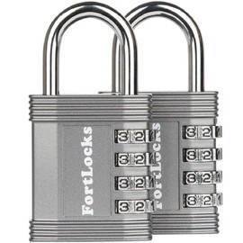 FortLocks Padlock - 4 Digit Combination Lock for Gym Outdoor & School Locker, Fence, Case & Shed – Heavy Duty Resettable Set Your Own Combo – Waterproof & Weatherproof (2 Pack - Silver)