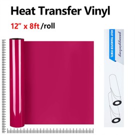 Guangyintong - Rollo de vinilo de transferencia de calor rojo rosa, 12 x 8 pies, vinilo termoadhesivo rojo rosa para camisetas, superficie brillante, vinilo HTV rojo rosa para todas las máquinas