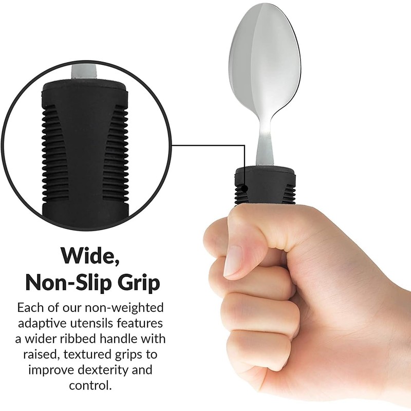 Adaptive Utensils Set (4-Pieces), Non-Weighted, Non-Slip Handles for Hand Tremors,
