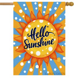Hello Sunshine Summer House Flag 28x40 Inch Double Sided Outside, Large Yard Flag Garden Flags for Holiday Party Yard Outdoor Decoration