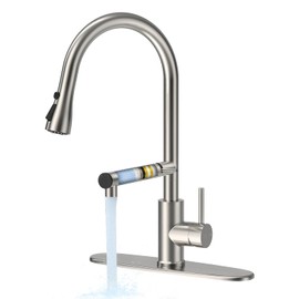 FEELSO Kitchen Faucets, Upgraded Filter Water Kitchen Faucet with Pull Down Sprayer, Brushed Nickel Stainless Steel High Arc 1 Or 3 Hole Kitchen Sink Faucet for Remove Lead, Chlorine, Bad Taste & Odor
